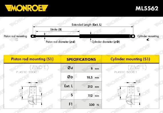 Амортизатор капота ML5562 MONROE