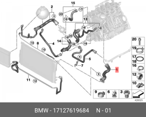 Патрубок системы охлаждения ДВС 17 12 7 619 684 BMW