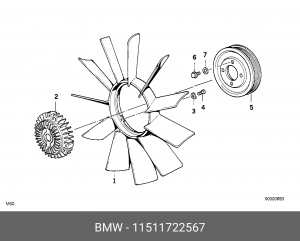 Шкив крыльчатки электромотора радиатора охлаждения ДВС 11 51 1 722 567 BMW