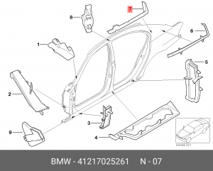 Фасонная деталь задней стойки Наруж Л 41 21 7 025 261 BMW