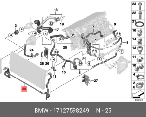 Патрубок системы охлаждения ДВС 17 12 7 598 249 BMW