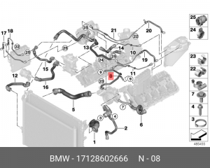 Трубопр.вентиляция-вентиляция картера- 17 12 8 602 666 BMW