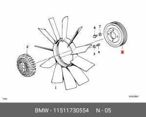 Шкив крыльчатки электромотора радиатора охлаждения ДВС 11 51 1 730 554 BMW