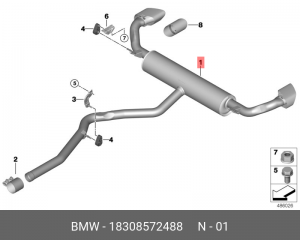 Глушитель - задняя часть системы ОГ 18 30 8 572 488 BMW