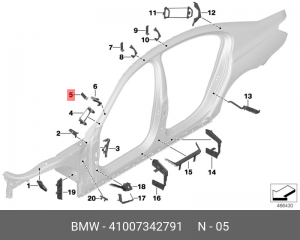 Фасонная деталь каркаса крыши Внутр 41 00 7 342 791 BMW