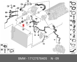 Патрубок системы охлаждения ДВС 17 12 7 578 405 BMW