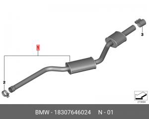 Резонатор - средняя часть системы ОГ 18 30 7 646 024 BMW