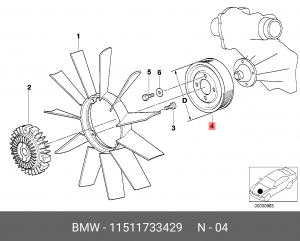 Шкив крыльчатки электромотора радиатора охлаждения ДВС 11 51 1 733 429 BMW